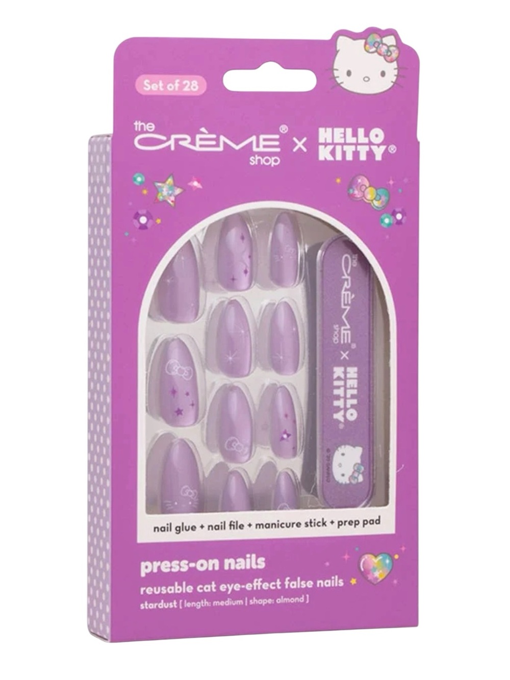 The Crème Shop X Hello Kitty Purple Cat Eye Medium Almond Press On Nail Kit